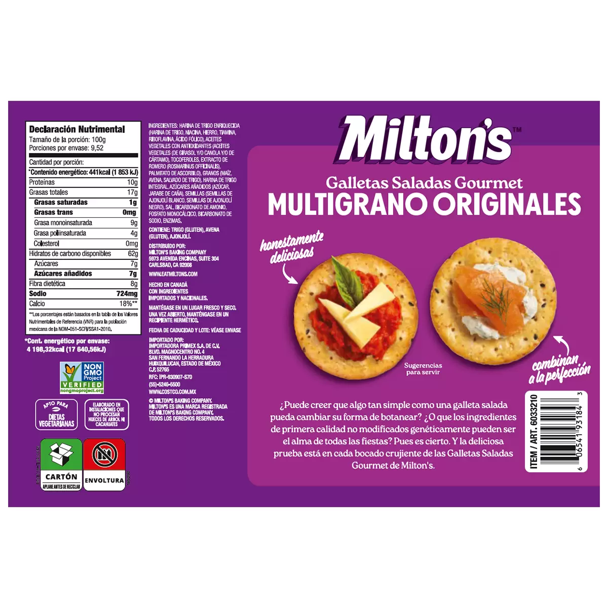 Milton's Galletas Saladas Multigrano 4 pzas de 238 g foto 2