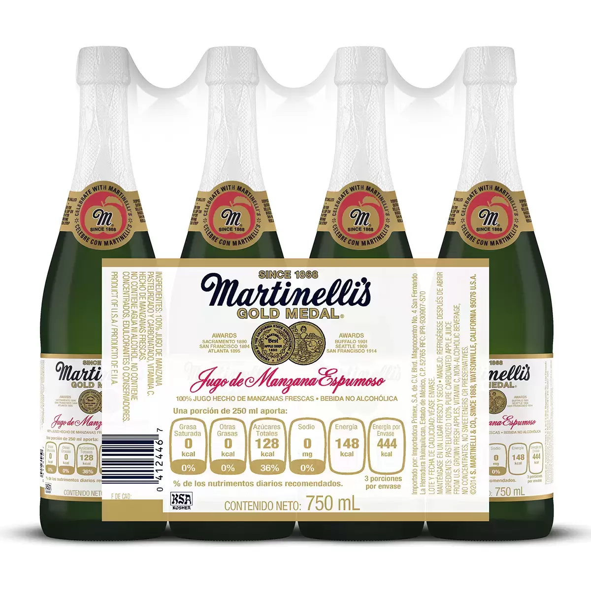 Martinelli's Jugo de Manzana Espumoso 4 pzas de 750 ml